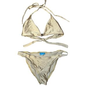 Bachata by Odabash Gold Bikini Womens Small Sexy Beach Beaded Tie Top Italy